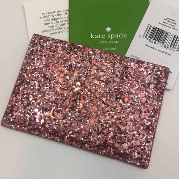 NWT Kate Spade Card Wallet Glitter Pink Peony - Picture 2 of 8